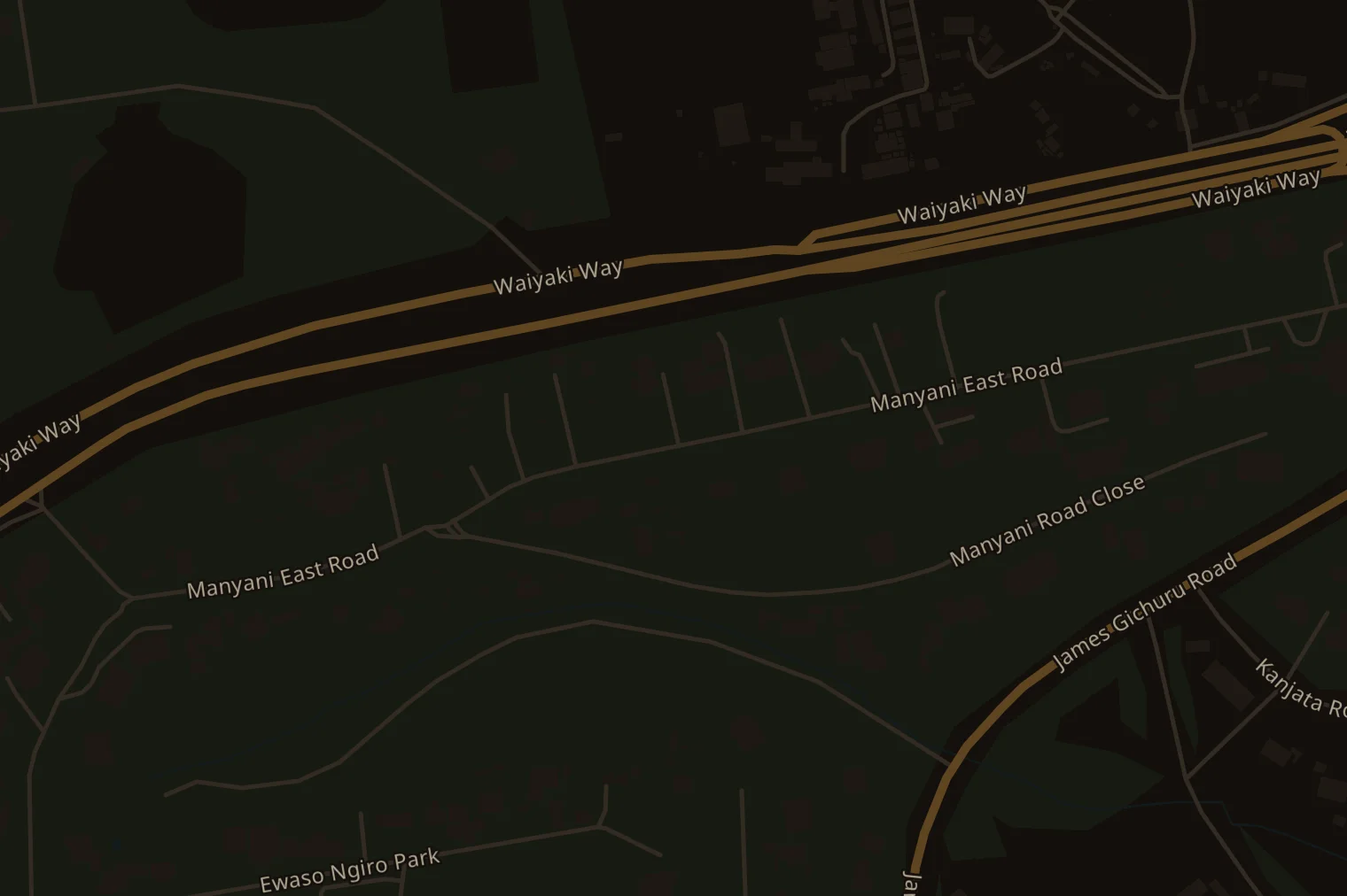 Map of the streets around MLO at 124 Manyani East Rd, Nairobi